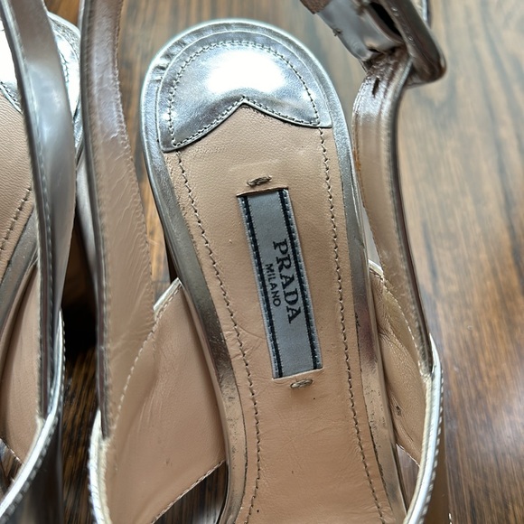 Prada Metallic Silver Block Heels - Picture 2 of 7